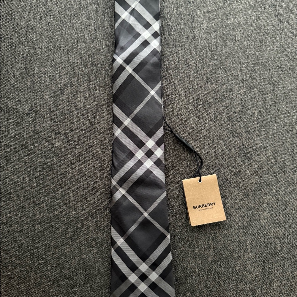 Burberry Black and Gray Tartan Silk Tie
